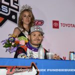 Kyle Larson at the post race press conference after winning the Knoxville Nationals. (Mark Funderburk Photo)