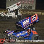 Kyle Larson (#57) outside of Sheldon Haudenschild (#17). (Mark Funderburk Photo)