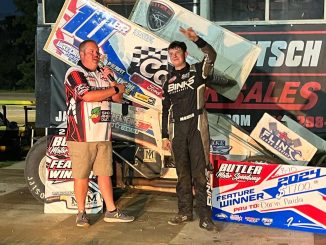 Darin Naida in victory lane at Butler Motor Speedway. (File Photo)