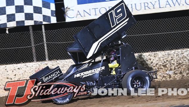 Ayrton Gennetten in route to the feature victory Sunday night at Lake Ozark Speedway. (John Lee Photo)