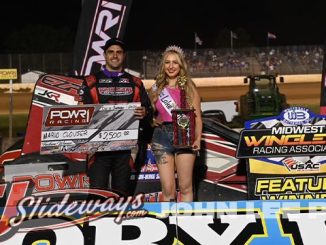 Mario Clouser in victory lane at Lake Ozark Speedway. (John Lee Photo)