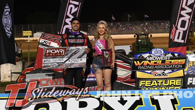 Mario Clouser in victory lane at Lake Ozark Speedway. (John Lee Photo)