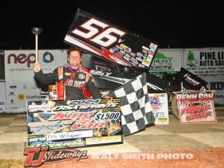 Billy VanInwegen in victory lane Friday at Penn Can Speedway. (Walt Smith Photo)