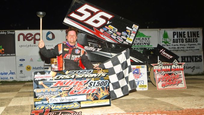 Billy VanInwegen in victory lane Friday at Penn Can Speedway. (Walt Smith Photo)