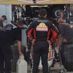 Kody Swanson looking over his USAC Silver Crown Series entry Friday at Eldora Speedway. (T.J. Buffenbarger Photo)