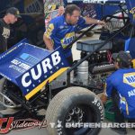 The Kasey Kahne Racing crew making an engine change on Brad Sweet's car after hot laps at Eldora Speedway. (T.J. Buffenbarger Photo)