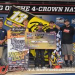 Justin Peck with his Buch Motorsports team in victory lane Friday night at Eldora Speedway. (T.J. Buffenbarger Photo)