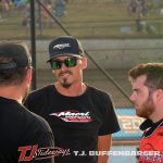 Anthony Macri having a discussion with his team before practice at Eldora Speedway. (T.J. Buffenbarger Photo)