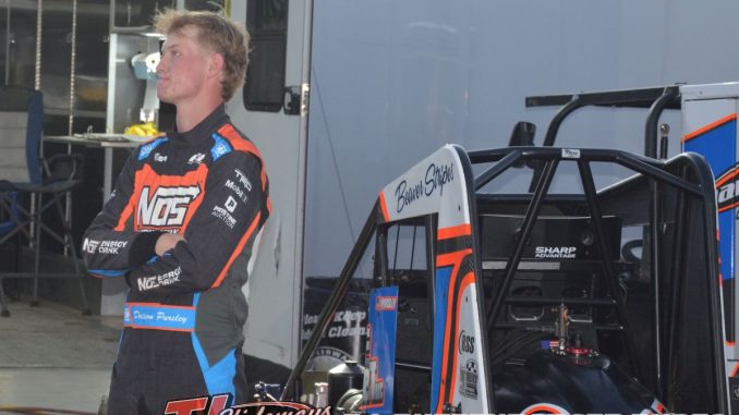 Daison Pursley watching qualifying at Eldora Speedway. (T.J. Buffenbarger Photo)