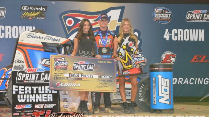 Daison Pursley in victory lane after his USAC National Sprint Car Series feature victory at Eldora Speedway. (T.J. Buffenbarger Photo)