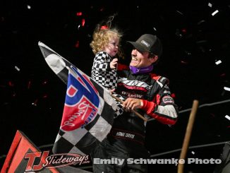 Hank Davis in victory lane at Electric City Speedway. (Emily Schwanke photo)