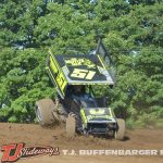 Mark Yearling after breaking a rear end in qualifying at Butler Motor Speedway. T.J. Buffenbarger Photo)