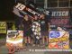 Joel Myers Jr. used patience combined with some lessons learned from a recent trip back to the west coast in route to the Bumper to Bumper Interstate Racing Association feature victory Saturday night at Butler Motor Speedway. Myers, from Santa Rosa, California, was able to take advantage of a mid-race restart to take the lead from Tim Shaffer after Shaffer had passed Myers earlier in the event to take away the top position. Myers then held off Shaffer through heavy lapped traffic for his second victory of the season with the IRA sprint cars. After the feature Myers credited some skills he worked on during a recent trip back to the west coast for the Dirt Cup at Skagit Speedway in Alger, Washington. “Last week at Dirt Cup Willie and Kole Kahne worked really hard with me critiquing my restarts and just trying to teach me things to make it better,” said Myers. “I think that was factor was just able to time my restart right, getting the moisture, and I felt like (Shaffer) spun his tires a little bit and I knew I could plug the bottom in one and two really good. I knew if I could get a good enough restart and hope he kind of tripped up, which he did, and it just all kind of played out in my favor.” Myers and Shaffer started on the front row with Myers leading the first 11 circuits until Shaffer was able to slide by through turns one and two. Behind them Logan Julien and Jason Blonde were swapping the third position back and forth, allowing Myers and Shaffer to pull away. The completion of the race changed following a red flag on lap 15 for Friday’s IRA feature winner at Bloomignton Speedway in Bloomington, Indiana, Max Guilford, getting upside down between turns one and two after contact with Thomas Schinderle’s car. During the restart Myers was able to stay glued to Shaffer’s back bumper, dove to the inside of the speedway, and was able to take advantage of Shaffer stumbling on the cushion in turn two to retake the lead. Myers maintained a comfortable lead until five laps to go when he approached slower traffic. This allowed Shaffer and Jullien to close in. Shaffer was able to nearly pull alongside Myers on the final lap but could not make the pass as Myers went on to victory. Shaffer, Jullien, Blonde, and Travis Arnez rounded out the top five. Myers indicated having a win of this fashion could give him team some momentum going into some of the bigger races over the next couple of months. “it's always a boost of confidence, winning no matter what, but to be able to pass a guy like Tim Shaffer back shows that we have speed.” Bumper to Bumper Interstate Racing Association Butler Motor Speedway Quincy, Michigan Saturday, June 28, 2025 Qualifying Flight A 1. 25T-Travis Arenz, 13.382[8] 2. 17GP-Tim Shaffer, 13.394[11] 3. 37-Bryce Norris, 13.406[17] 4. 10BR-Jason Blonde, 13.509[2] 5. 77-Geoff Dodge, 13.529[15] 6. 34-Sterling Cling, 13.607[9] 7. 4-Josh Turner, 13.622[6] 8. 16C-Max Guilford, 13.624[18] 9. 79-Blake Nimee, 13.650[19] 10. 22-Aaron Shaffer, 13.689[3] 11. 16-Ryan Ruhl, 13.696[4] 12. 2W-Scott Neitzel, 13.711[10] 13. 4D-Cruz Dickerson, 13.721[12] 14. 5-Zackary Sokol, 13.920[1] 15. 97-Tylar Rankin, 13.967[7] 16. 4K-Kris Spitz, 14.057[5] 17. 20A-Andy Chehowski, 14.523[13] 18. 45-Tim Haddy, 14.756[14] 19. 70W-Logan Wienke, 15.308[16] Qualifying Flight B 1. 19-Joel Myers, 13.637[3] 2. 96-Jake Blackhurst, 13.703[9] 3. 25-Danny Schlafer, 13.723[1] 4. 41-Thomas Schinderle, 13.795[4] 5. 01-Brad Lamberson, 13.945[15] 6. 85J-Logan Julien, 13.954[2] 7. 7A-Will Armitage, 13.988[6] 8. 9K-Kyle Schuett, 14.045[12] 9. 12-Corbin Gurley, 14.121[18] 10. 11N-Kasey Jedrzejek, 14.123[17] 11. 65-Jordan Goldesberry, 14.209[8] 12. 3N-Jake Neuman, 14.240[14] 13. 98-Ricky Peterson, 14.425[11] 14. 21H-TJ Haddy, 14.484[16] 15. 33F-Jason Ferguson, 14.526[7] 16. 3-Kyle Locke, 14.836[13] 17. 51Y-Mark Yearling, 15.058[5] 18. 24-Scott Conger, 15.662[10] Heat Race #1 (8 Laps) 1. 37-Bryce Norris[1] 2. 25T-Travis Arenz[4] 3. 77-Geoff Dodge[2] 4. 79-Blake Nimee[5] 5. 16-Ryan Ruhl[6] 6. 4-Josh Turner[3] 7. 97-Tylar Rankin[8] 8. 4D-Cruz Dickerson[7] 9. 70W-Logan Wienke[10] 10. 20A-Andy Chehowski[9] Heat Race #2 (8 Laps) 1. 10BR-Jason Blonde[1] 2. 16C-Max Guilford[3] 3. 17GP-Tim Shaffer[4] 4. 34-Sterling Cling[2] 5. 2W-Scott Neitzel[6] 6. 5-Zackary Sokol[7] 7. 4K-Kris Spitz[8] 8. 22-Aaron Shaffer[5] 9. 45-Tim Haddy[9] Heat Race #3 (8 Laps) 1. 19-Joel Myers[4] 2. 25-Danny Schlafer[1] 3. 65-Jordan Goldesberry[6] 4. 01-Brad Lamberson[2] 5. 7A-Will Armitage[3] 6. 98-Ricky Peterson[7] 7. 12-Corbin Gurley[5] 8. 33F-Jason Ferguson[8] DNS: 51Y-Mark Yearling Heat Race #4 (8 Laps) 1. 85J-Logan Julien[2] 2. 9K-Kyle Schuett[3] 3. 11N-Kasey Jedrzejek[5] 4. 41-Thomas Schinderle[1] 5. 3N-Jake Neuman[6] 6. 96-Jake Blackhurst[4] 7. 3-Kyle Locke[8] 8. 21H-TJ Haddy[7] 9. 24-Scott Conger[9] Dash #1 (4 Laps) 1. 19-Joel Myers[1] 2. 85J-Logan Julien[5] 3. 25T-Travis Arenz[4] 4. 37-Bryce Norris[3] 5. 01-Brad Lamberson[2] Dash #2 (4 Laps) 1. 17GP-Tim Shaffer[1] 2. 10BR-Jason Blonde[2] 3. 77-Geoff Dodge[3] 4. 25-Danny Schlafer[4] 5. 41-Thomas Schinderle[5] B-Main (12 Laps) 1. 98-Ricky Peterson[4] 2. 4-Josh Turner[1] 3. 5-Zackary Sokol[3] 4. 96-Jake Blackhurst[2] 5. 12-Corbin Gurley[6] 6. 22-Aaron Shaffer[5] 7. 33F-Jason Ferguson[12] 8. 3-Kyle Locke[8] 9. 4D-Cruz Dickerson[9] 10. 20A-Andy Chehowski[15] 11. 24-Scott Conger[14] 12. 45-Tim Haddy[17] 13. 21H-TJ Haddy[10] 14. 97-Tylar Rankin[7] 15. 4K-Kris Spitz[11] 16. 70W-Logan Wienke[13] 17. 51Y-Mark Yearling[16] A-Main (30 Laps) 1. 19-Joel Myers[1] 2. 17GP-Tim Shaffer[2] 3. 85J-Logan Julien[3] 4. 10BR-Jason Blonde[4] 5. 25T-Travis Arenz[5] 6. 11N-Kasey Jedrzejek[14] 7. 37-Bryce Norris[7] 8. 34-Sterling Cling[13] 9. 25-Danny Schlafer[8] 10. 77-Geoff Dodge[6] 11. 9K-Kyle Schuett[12] 12. 2W-Scott Neitzel[19] 13. 98-Ricky Peterson[21] 14. 01-Brad Lamberson[9] 15. 7A-Will Armitage[18] 16. 79-Blake Nimee[15] 17. 96-Jake Blackhurst[24] 18. 5-Zackary Sokol[23] 19. 65-Jordan Goldesberry[16] 20. 3N-Jake Neuman[20] 21. 41-Thomas Schinderle[10] 22. 4-Josh Turner[22] 23. 16C-Max Guilford[11] 24. 16-Ryan Ruhl[17]