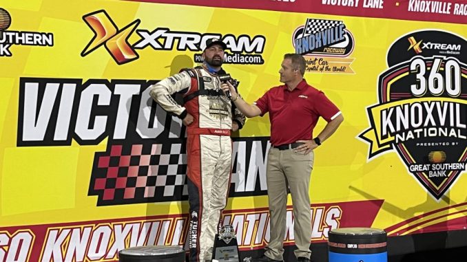 20250801_022217023_iOS Austin McCarl in victory lane at Knoxville Raceway. (Serena Dalhamer Photo)