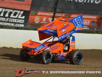 Giovanni Scelzi at speed at Eldora Speedway on Wednesday night. (T.J. Buffenbarger Photo)