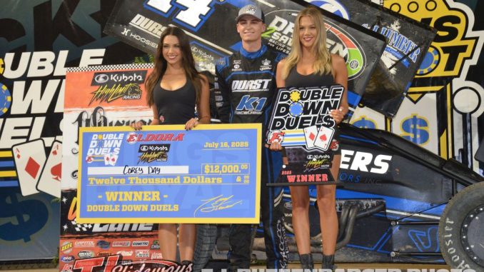Corey Day in victory lane at Eldora Speedway. (T.J. Buffenbarger Photo)