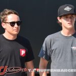 Christopher Bell (l) and * (R) at the drivers meeting Thursday at Eldora Speedway. (T.J. Buffenbarger Photo)