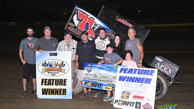 Max Stambaugh in victory lane at Limaland Motorsports Park. (Mike Campbell Photo)