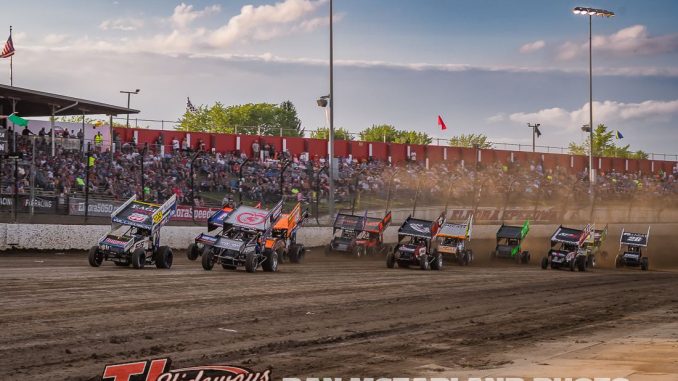The start of the first B-Main at Eldora Speedway during the Joker's Jackpot. (Dan McFarland Photo)