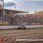 Garet Williamson driving by a full grandstand at Eldora Speedway during the Joker's Jackpot. (Dan McFarland Photo)