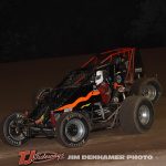 Mike Astrauskas (#3A) and Joey Irwin (#00) racing for position Friday with the GLTS Sprint Cars at Mt. Pleasant Speedway. (Jim Denhamer Photo)