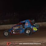 Brian Ruhlman (#49) racing with Max Frank (#25) Friday at Mt. Pleasant Speedway. (Jim Denhamer Photo)