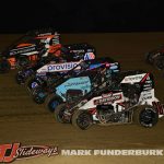 Parade lap for the Xtreme Outlaw Midget Car Series at Spoon River Speedway. (Mark Funderburk Photo)