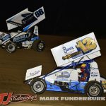 Ryan Newton (#66) racing with Kameron Key (#12X) Friday at Spoon River Speedway with the Midwest Open Wheel Association. (Mark Funderburk Photo)