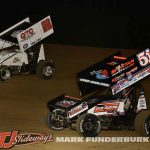 Riley Goodno (#22) racing with Joe B Miller (#51) Friday at Spoon River Speedway. (Mark Funderburk Photo)