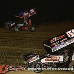 Joe B Miller (#51B) and Max Guilford (#16C) racing for position Friday at Spoon River Speedway. (Mark Funderburk Photo)