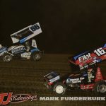 Joe B Miller (#51B) and Max Guilford (#16C) racing for position Friday at Spoon River Speedway. (Mark Funderburk Photo)