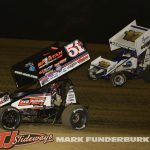 Joe B Miller (#51B) and Max Guilford (#16C) racing for position Friday at Spoon River Speedway. (Mark Funderburk Photo)