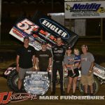 Joe B Miller in victory lane Friday at Spoon River Speedway with the Midwest Open Wheel Association. (Mark Funderburk Photo)