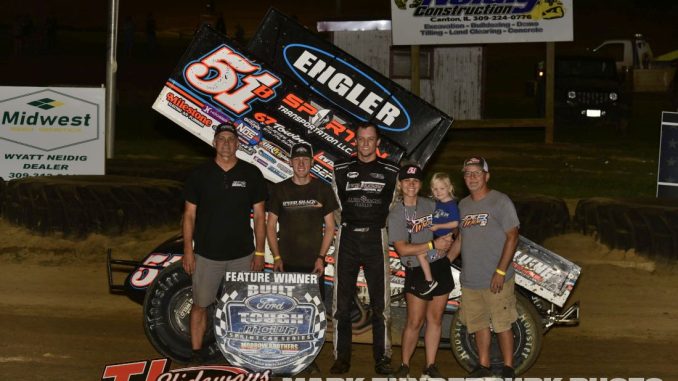 canton IL_DSC0484_11490 Joe B Miller's team in victory lane Friday night at Spoon River Speedway after winning the Midwest Open Wheel Association feature event. (Mark Funderburk Photo)