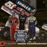 Joe B Miller in victory lane Friday at Spoon River Speedway with the Midwest Open Wheel Association. (Mark Funderburk Photo)