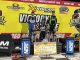 (l to r) Second place Kyle Larson, winner Rico Abreu, and third place Parker Price-Miller after the finale of the 35th Xtream powered by Mediacom 360 Knoxville Nationals presented by Great Southern Bank. (Serena Dalhamer Photo)