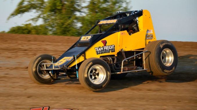 Trent Musk having a moment at I-96 Speedway. (T.J. Buffenbarger Photo)