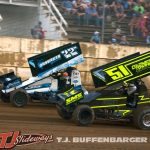 Dan McCarron (#22m) and Mark Yearling (#51) Saturday at Butler Motor Speedway. (T.J. Buffenbarger Photo)