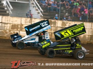 Dan McCarron (#22m) and Mark Yearling (#51) Saturday at Butler Motor Speedway. (T.J. Buffenbarger Photo)