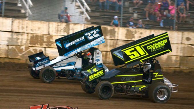Dan McCarron (#22m) and Mark Yearling (#51) Saturday at Butler Motor Speedway. (T.J. Buffenbarger Photo)