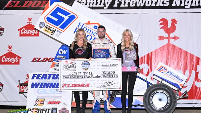 DSC_6046 Scotty Thiel in victory lane at Eldora Speedway. (Mike Campbell Photo)