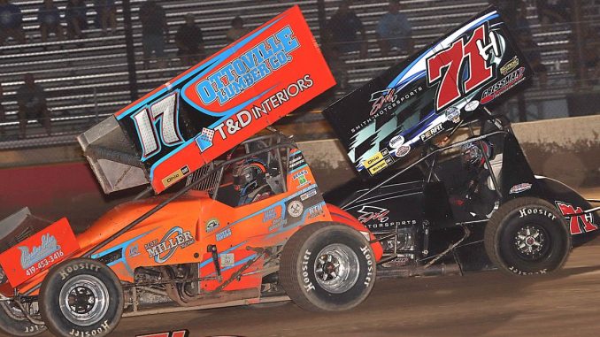 IMG_1170 Jared Horstman (#17) and Max Stambaugh (#71) are locked in a fight for the 2025 Great Lakes Super Sprints Michigan region point championship. (Jim Denhamer Photo)