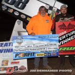 GLSS president Barry Marlow (L) with Tri-City Motor Speedway feature winner Chase Ridenour. (Jim Denhamer Photo)