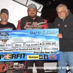 Chase Ridenour after his feature victory Friday at Tri-City Motor Speedway. (Jim Denhamer Photo)