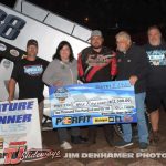 Chase Ridenour after his feature victory Friday at Tri-City Motor Speedway. (Jim Denhamer Photo)