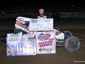 Ricky Lewis in victory lane at Millstream Speedway. (Mike Campbell Photo)