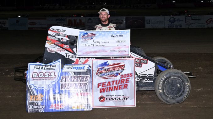 Ricky Lewis in victory lane at Millstream Speedway. (Mike Campbell Photo)
