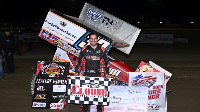 IMG_3431 Cap Henry in victory lane at Millstream Speedway. (Mike Campbell Photo)