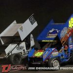Tom Lowe (#22) racing with Brian Ruhlman (#49) Friday at Tri-City Motor Speedway. (Jim Denhamer Photo)