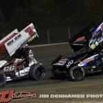 Phil Gressman (#7c) racing with Max Stambaugh (#71H) Friday at Tri-City Motor Speedway. (Jim Denhamer Photo)